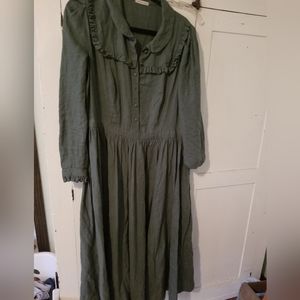 LWA Little Women Atelier Linen Long Dress XL Forest Green
